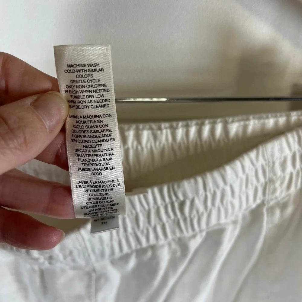Chicos White 100% Linen Elastic Waist Straight Leg‎ Pants Womens Size 3.5 XL 18